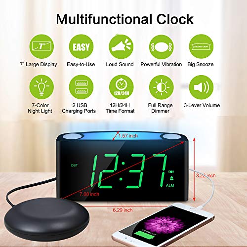 Extra Loud Vibrating Alarm Clock with Bed Shaker for Heavy Sleeper Deaf