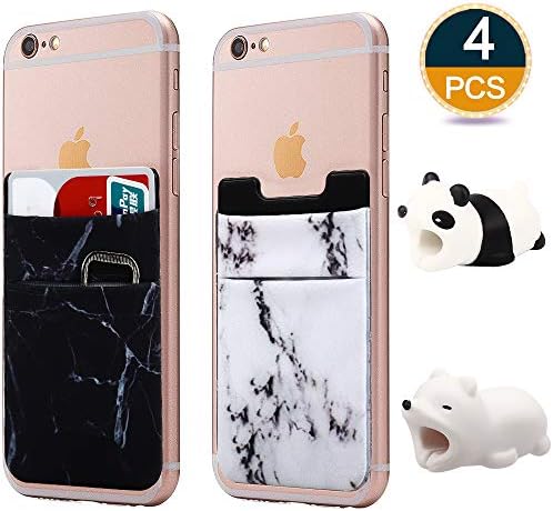 RHCPFOVR 4PCS Compatible Phone Card Wallet Sticker and Cute Animal Cable Bite Compatible Phone/iPhone Xs/Xs Max/XR Accessories Protects Creative Gift