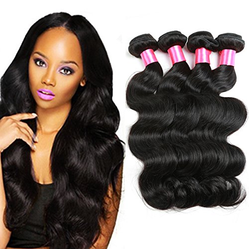 Brazilian Virgin Hair Body Wave 4 Bundles 100% Unprocessed Human Hair Weaves Natural Color Brazilian Hair Extensions Body Wave (12 14 16 18, Natural Color)