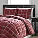 Comfy Bedding Luxurious Rose Red Plaid Down Alternative 3 Piece Comforter Set (Queen, Red)