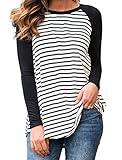 Coutgo Women's Long Sleeve Striped Solid Raglan Blouse Baseball Tees Loose Tunic