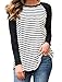 Coutgo Women's Long Sleeve Striped Solid Raglan Blouse Baseball Tees Loose Tunic