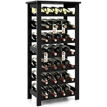 Homfa Bamboo Wine Rack, 7 Tier Free Standing Wine Storage Rack Display Shelves 28 Bottles Capacity Storage Standing Table, Wobble Free for Home Kitchen, Dark Brown