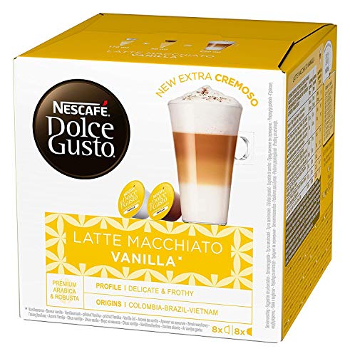 NESCAFÉ Dolce Gusto Latte Macchiato Vanilla, 16 Kaffeekapseln, feines Vanille Aroma und leckerer Milchschaum, Arabica…