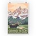 Lantern Press 9x12 Inch Art Print Wall D√©cor, Grand Teton National Park, Wyoming, Moose and Mountains
