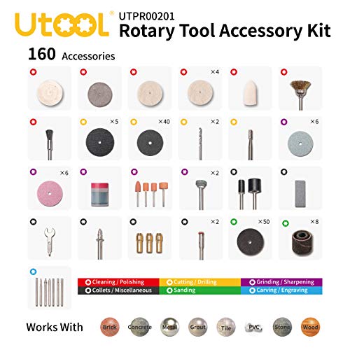 Rotary Tool Accessories Kit 160pcs, UTOOL All-Purpose Rotary Accessory Set Universal Fitment for DIY Woodworking, Cutting, Grinding, Sanding, Sharpening, Carving and Polishing