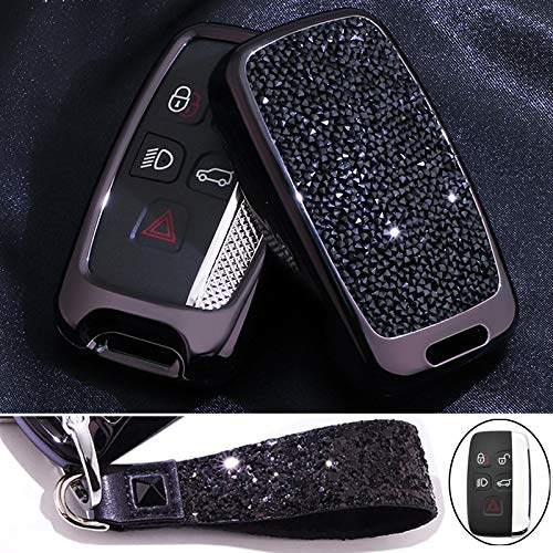 Royalfox(TM) 5 Buttons 3D Bling keyless Entry Remote Smart Key Fob case Cover for Land Rover Defender Discovery Sport LR2 LR3 LR4 Range Rover Sport EVOQUE and Jaguar XF XJ XJL XE F-PACE (Black)