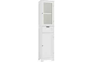 HORSTORS Bathroom Cabinet, Storage Cabinet with 2 Doors & 1 Drawer, Floor Freestanding Cabinet with Adjustable Shelves, Narrow Tall Cabinet for Bathroom, Living Room, Home Office, White