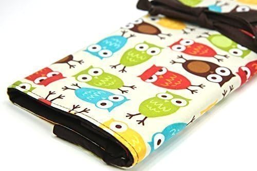 Large Knitting Needle Case - Urban Owls, 30 brown pockets for straights, double points, crochet hooks or paint brushes