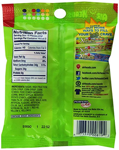 AIRHEADS XTREMES BITES RAINBOW BERRY PEG BAG, PARTY, 3.8 OUNCE