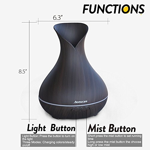 AromaCare 400ml Essential Oil Diffuser with Wood Grain, Ultrasonic Cool Mist Aromatherapy Humidifier with 4-Timer and 7-Color LED Lights Changing for Home, Yoga, Office, Spa, Bedroom, Baby Room - Thumbnail 5