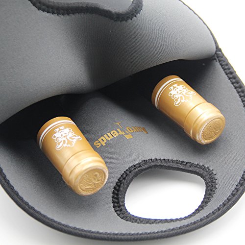 Wine Carrier Tote Bag- Durable Neoprene Wine/water Bottle Tote, Black - Great Gift That Keeps Wine Bottle Insulated on the Go (2-bottle) - Thumbnail 6