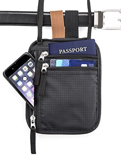 Comfortra Hidden Pocket Travel Wallet Secured with RFID Blocking - Belt / Neck