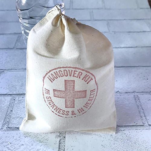 Hangover Kit Bag | 6X8 Bachelorette Favor Bags Wedding Welcome Party Favor Muslin Bag | Bride Bridesmaid Gift Bag In Sickness and In Health Bridal Party