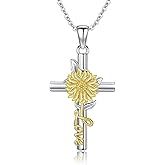 KNTTZZI Cross Necklace for Women 925 Sterling Silver Cross Sunflower Necklace Sunflower Pendant Cross Jewelry Christmas Jewelry Gift for Daughter Women