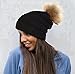 FUNKY JUNQUE's CC Solid Ribbed Beanie with Faux Fur Pom - Winter Hat - Skull Cap