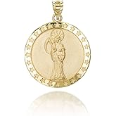 10K or 14K Yellow, Rose and White Gold Nuestra Señora de la Santa Muerte Our Lady of the Holy Death Medallion Pendant Necklace - Choice of Pendant Only or Chain Length