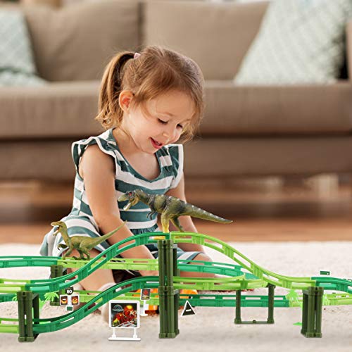 image for Tencoz Dinosaur Train Track, Race Track Dinosaur Toy Race Car Flexible