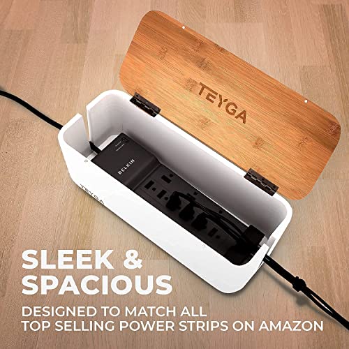 TEYGA Bamboo Cable Management Box Stylish Cord Organizer Box, Cord