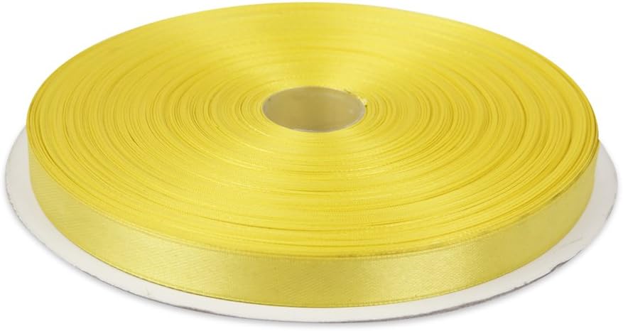 1/2 Inches x 50 Yards Double Face Solid Satin Ribbon Roll, Lemon Yellow