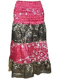 Women's Skirts Vintage Patchwork Pink Sari Bohemian Fashion S/M