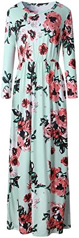 LiMiCao Women Fashion Printed Long Dress Three Quarter Sleeve Retro Flower Floor Length Maxi Dress (3XL, Green)