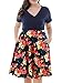 Nemidor Women's V-Neck Print Pattern Casual Work Stretchy Plus Size Swing Dress (Navy+Print, 18W)