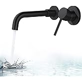 BANGPU Wall Mounted Bathroom Faucet Single Handle Lavatory Sink Faucet Bathroom Vessel Sink Faucets with Single Lever 360 Swivel Basin Mixer Tap, Matte Black