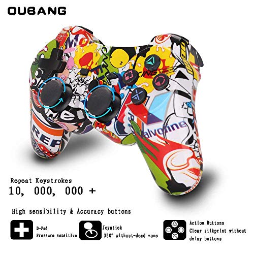 PS3 Controller Wireless Dualshock3 - OUBANG PS3 Remote,Best DS3 Joystick Gift for Kids Bluetooth Gaming Sixaxis Control Gamepad Game Accessories for PlayStation3 with Micro Cable (Street)