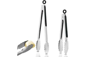 2 Pack Kitchen Tongs, 9" and 12" Stainless Steel Cooking Tongs, Non-Slip Heat Resistant Handle Heavy Duty Food Locking Tongs