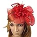 Coolr Women's Fascinators Hat Small Hairpin Feather Mesh Flower Hairclip (Red)