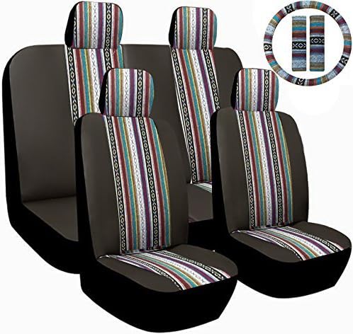 Premium 13pc Black &amp; Grey Baja Inca Weaved Front Rear Universal Car Auto Truck SUV Automotive Seat Cover Set, Includes Steering Wheel Covers and Shoulder Pads