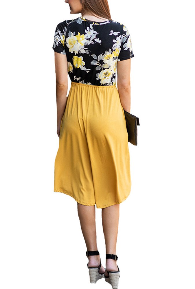 Annystore Women\'s Dress with Pockets - Summer Sleeveless Button Casual Loose Swing T-Shirt Short Dress (6038-Yellow, Small)