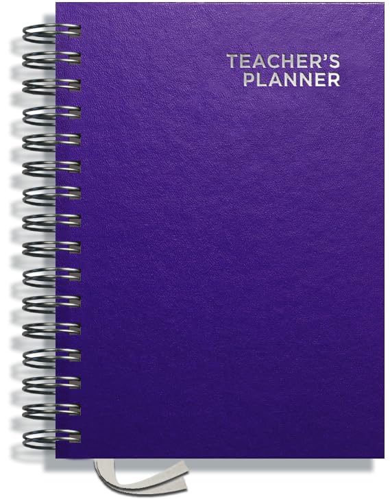 Teacher Planner 2026-2027 A5 size by Pirongs | 6 Lesson Planner for Teachers | Page a day | Undated, Hardback, Wiro-bound Teachers Planner - Purple