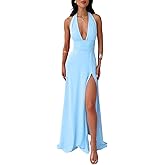 Halfword Women's Summer Deep V Neck Sexy High Slit Infinity Backless Club Party Date Night Maxi Dress