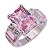 Psiroy 925 Sterling Silver Plated Emerald Cut Simulated Pink Topaz Wide Band Engagement Ring Size 7