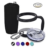Destiny Anti-slip Handle and Anti-splash Lid Combo (Black) for YETI Rambler 30 Oz Tumblers, with Bonus Aluminum Carabiner