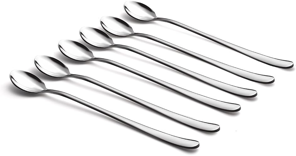 Snamonkia Tea Spoons Long Handle Stainless Steel Set of 6, 8.7 Inches, Bar Stirring Mixing Weighted Metal Spoons for Coffee, Iced-tea, Sundae