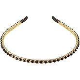 YARN & INK Women's Thin Crystal Diamond Headbands, Fashion Cute Headband Beaded Bling Hair Accessories Vintage for Women Girls (Black Line)