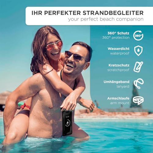 ONEFLOW Funda impermeable para Xiaomi Redmi 9A | Ventana táctil y cámara + Correa y lazo para colgar (negro océano)
