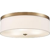 Kira Home Walker 20" Large Modern 3-Light Flush Mount Ceiling Light | Premium White Fabric Drum Outer Shade, Soft Glareless Frosted Glass Diffuser, Cool Brass Gold Metal Trim