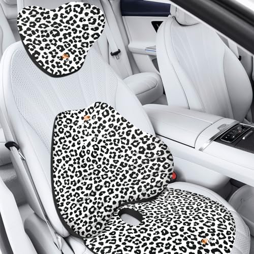 NS YOLO Ergonomic Car Seat Cushion with Comfort Memory Foam Neck Pillow, Car Pillow,Lumbar Support and Big Size Soft Seat Cushion for Driving Seat,Office Chair and Wheel Chair (Leopard Print-3 pcs) at Amazon