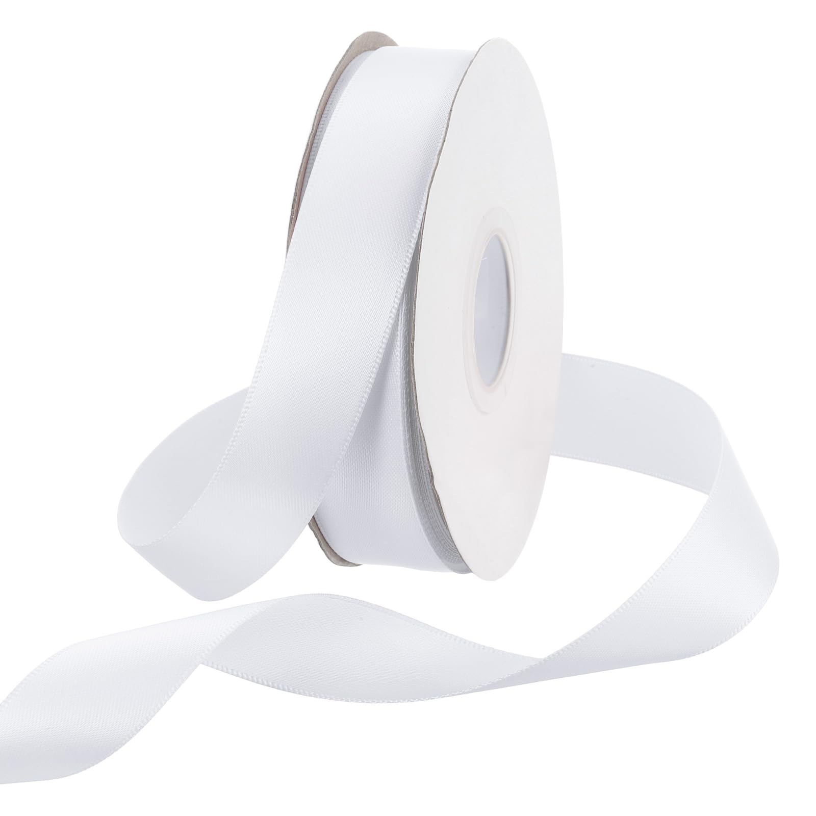 Rebower 20mm Satin Ribbon 46m Thick Double Face Grosgrain Silk Ribbon, [for Gift Wrapping, Hair Bows, Wedding, Cake, Flower] - 50 Yard/150ft/White