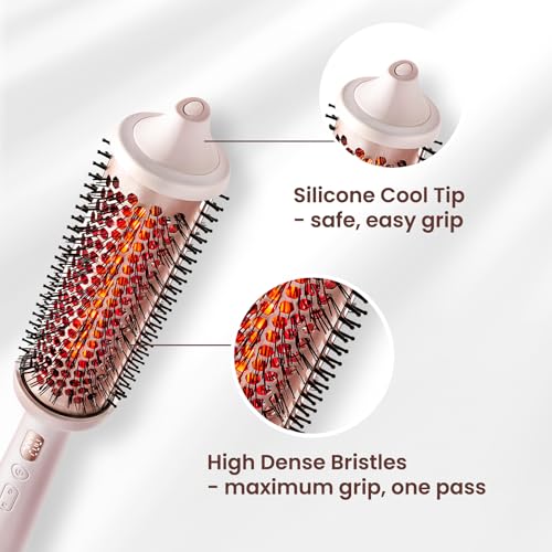 GLAMUP Beauty Real Infrared Thermal Brush, Infrared Heat for Less Damage & More Shine, Extra-Long Barrel for Long Hair, Creates Soft Waves, Volume & Face-Framing Flicks, Pink