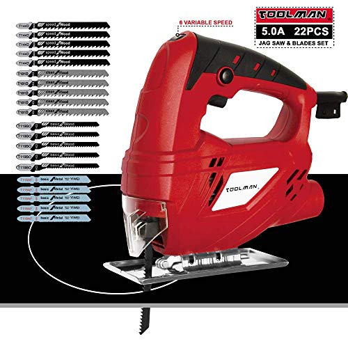 Toolman Electric Jig Saw 5.0A & Blades Set 22PCs works with DeWalt Makita Ryobi Accessories