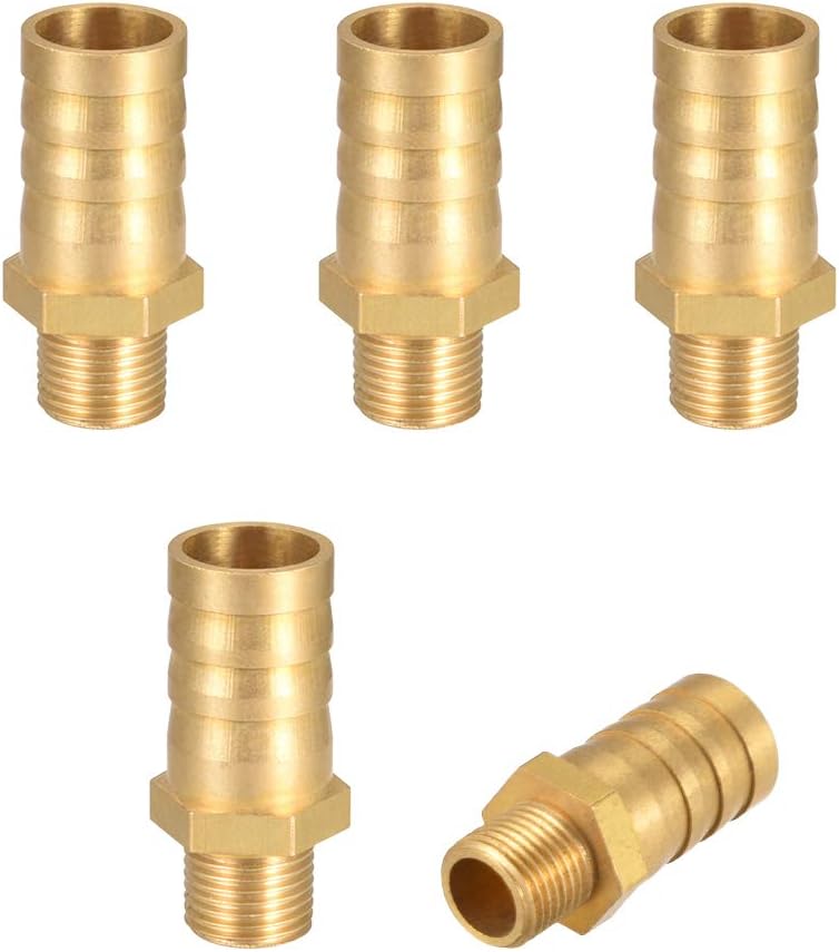 sourcing map Brass Hose Barb Fitting,Connector,12mm Barb x G1/8 Male Pipe Adapter,5Pcs, 12mm x G1/8