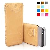 Snugg iPhone 5 / 5S / SE Case - Leather Pouch with (Tan Suede) for Apple iPhone 5 / 5S / SE