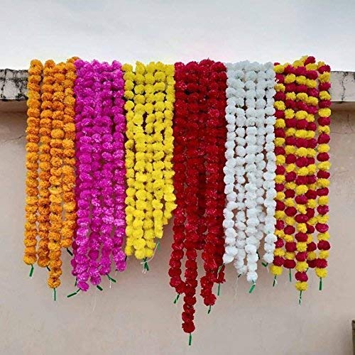 marigold garland 5 feet, mixed, pack of 5,wedding, mehndi,party