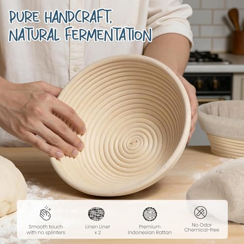 Baking Supplies Set, Banneton Bread Proofing Basket, Sourdough Baskets with Dough Whisk Lame Dough Scraper Bowl Scraper Silicone Brush
