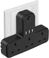 JSVER UK 3 Way Plug Adaptor with 3 USB Ports 5V 2.4A Surge 13A Black